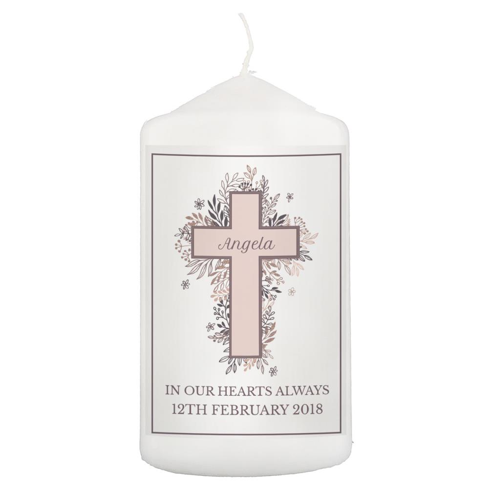 Personalised Floral Cross Pillar Candle £11.69